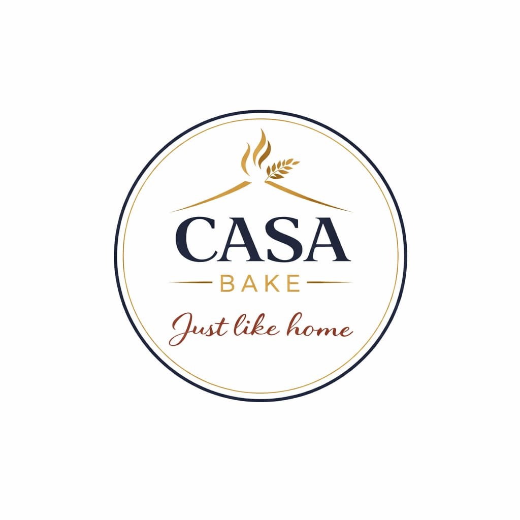 Casa Bake logo featuring wheat and the tagline "Just like home".
