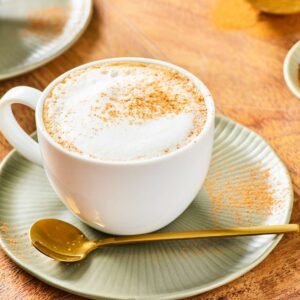 Cappuccino coffee with frothy milk and cinnamon topping, Casa Bake coffee selection.