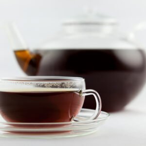 Earl Grey Tea in glass teapot and cup, Casa Bake tea selection