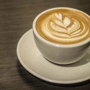 Casa Bake Expresso coffee in a white cup with latte art.