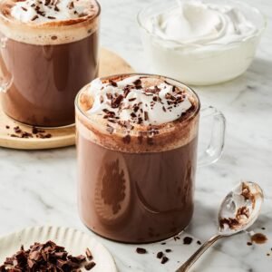 Hot Chocolate drink with whipped cream and chocolate shavings, Casa Bake product.
