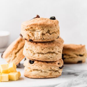 Stack of raisin scones from Casa Bake bakery, available for online purchase.